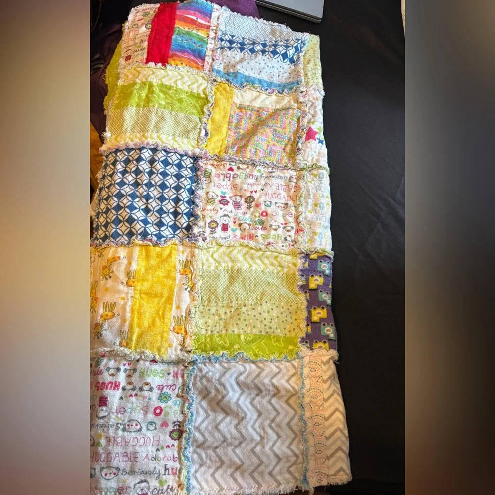 Handmade patchwork quilt, baby blanket, two-sided 38 wide 38 long
